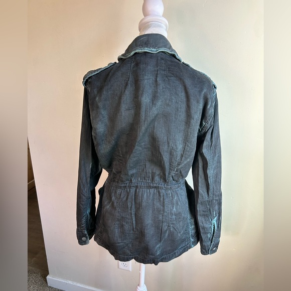 Free People Double Cloth Jacket Military Drawstring XS Distressed Wash Gray NEW - Picture 9 of 11